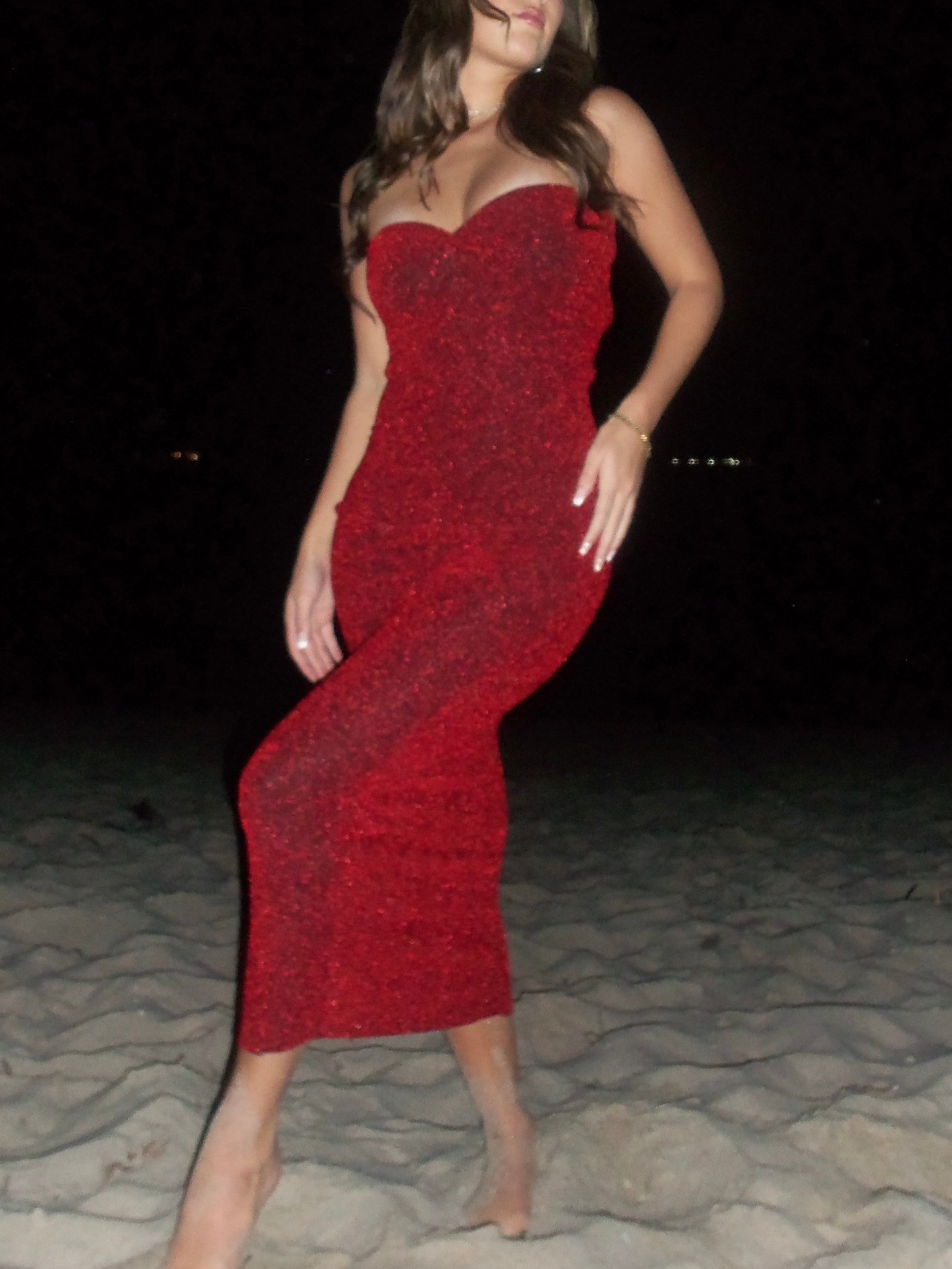 Rebecca Red Shimmer Maxi Dress
