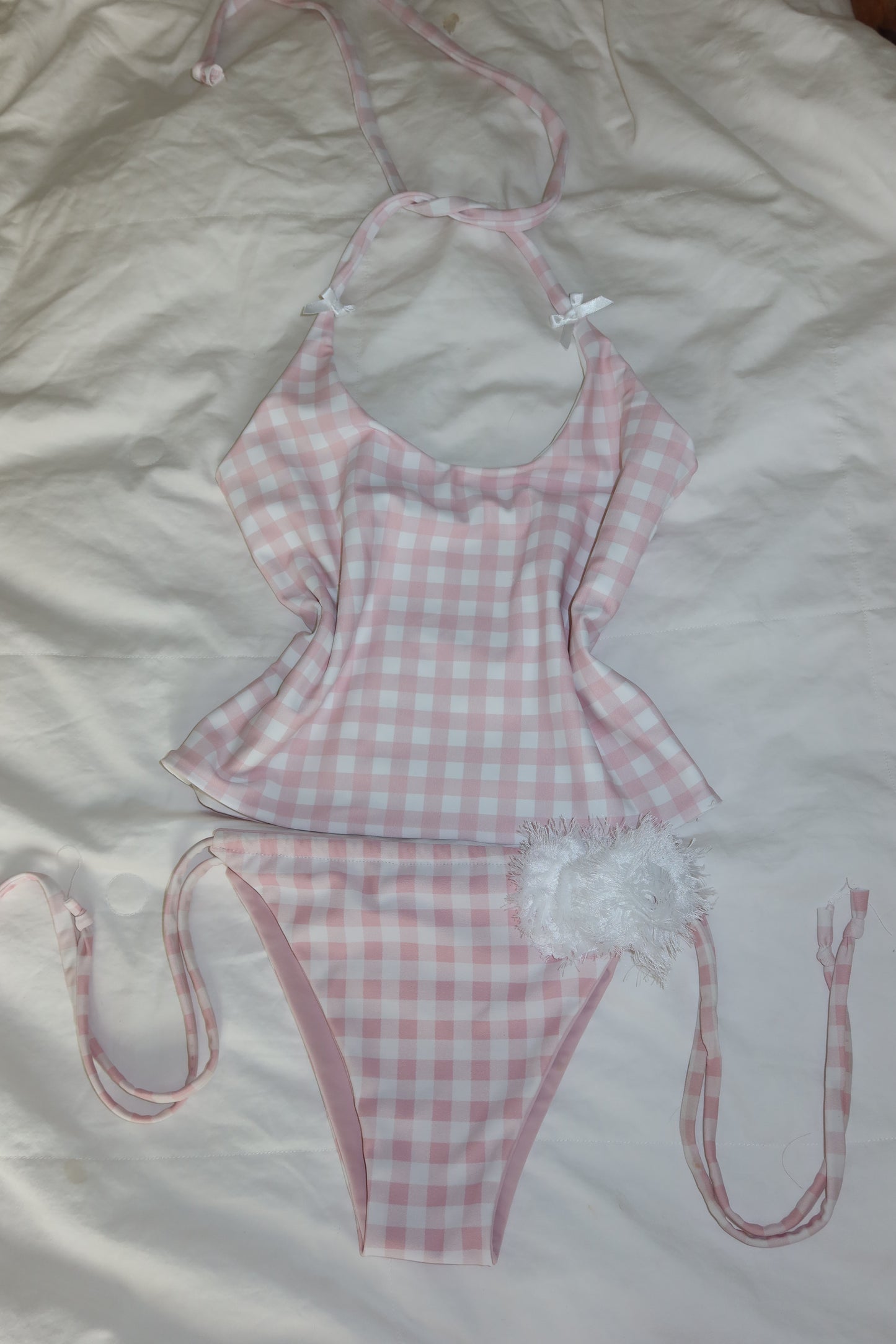 Pink Gingham Rose Scrunchie Bikini Bottom
