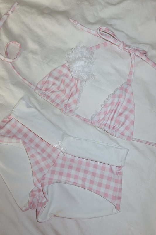 Pink Gingham Rose Triangle Top