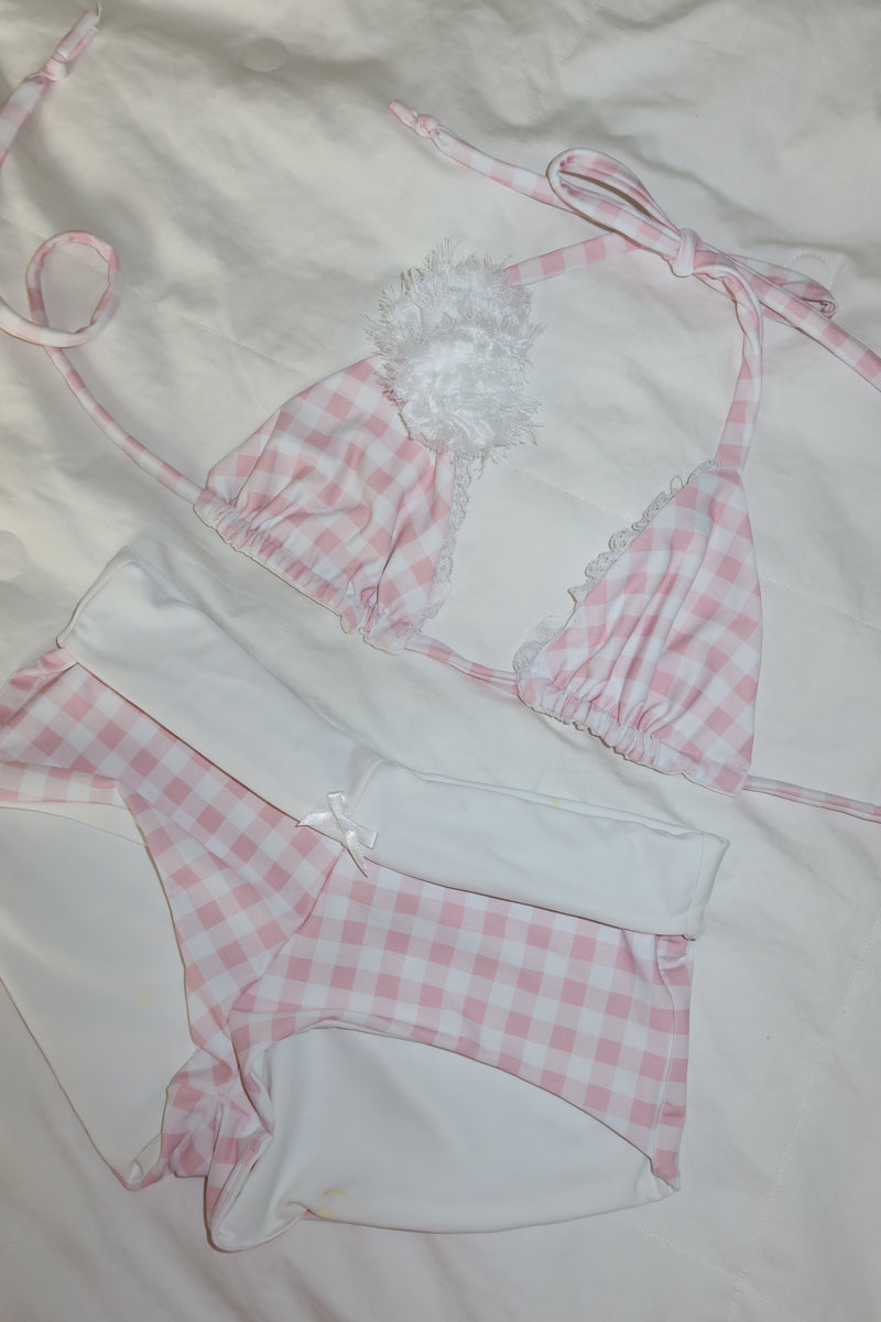 Pink Gingham Rose Triangle Top – Burdash Bikinis