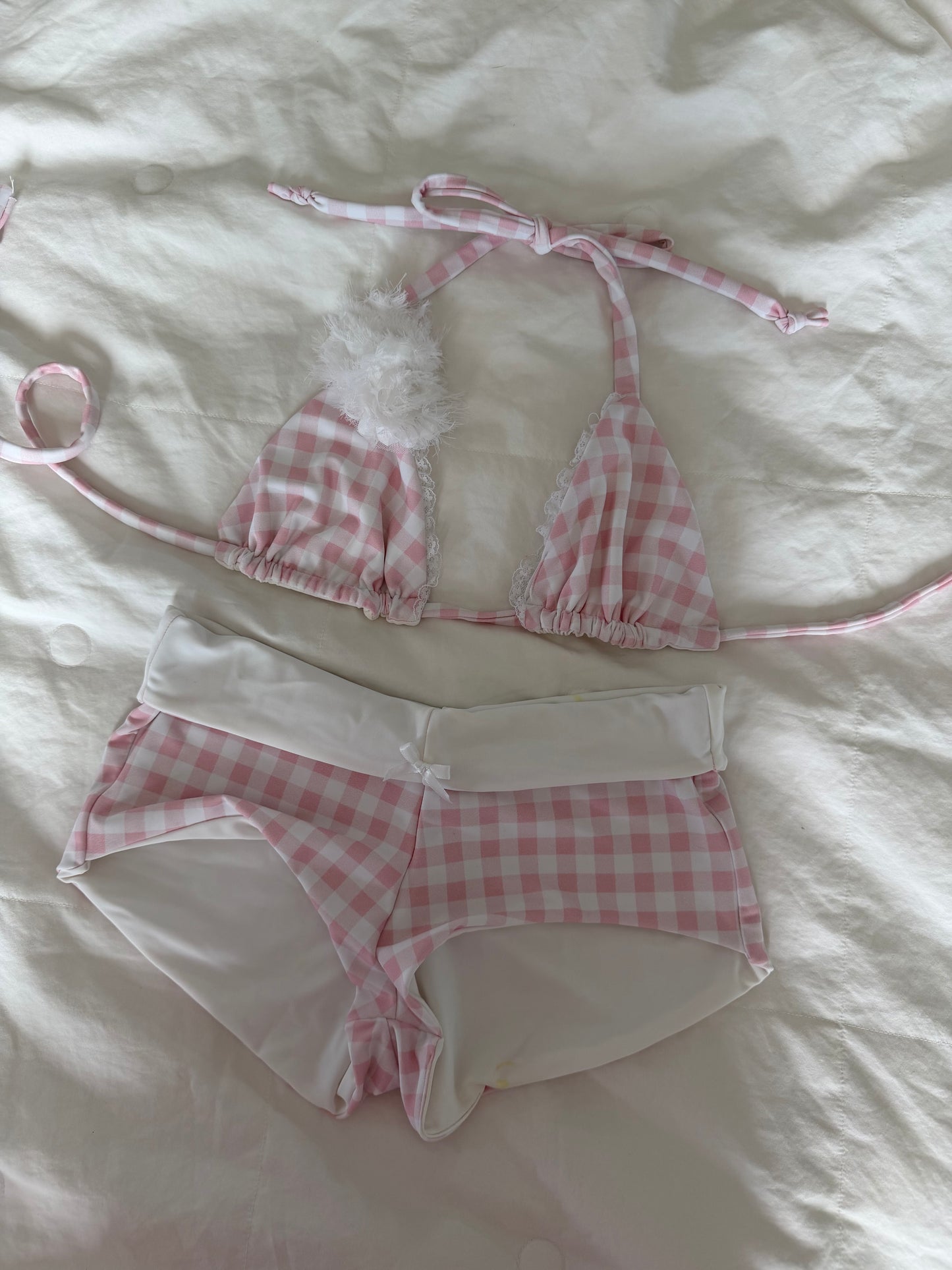 Pink Gingham Rose Triangle Top