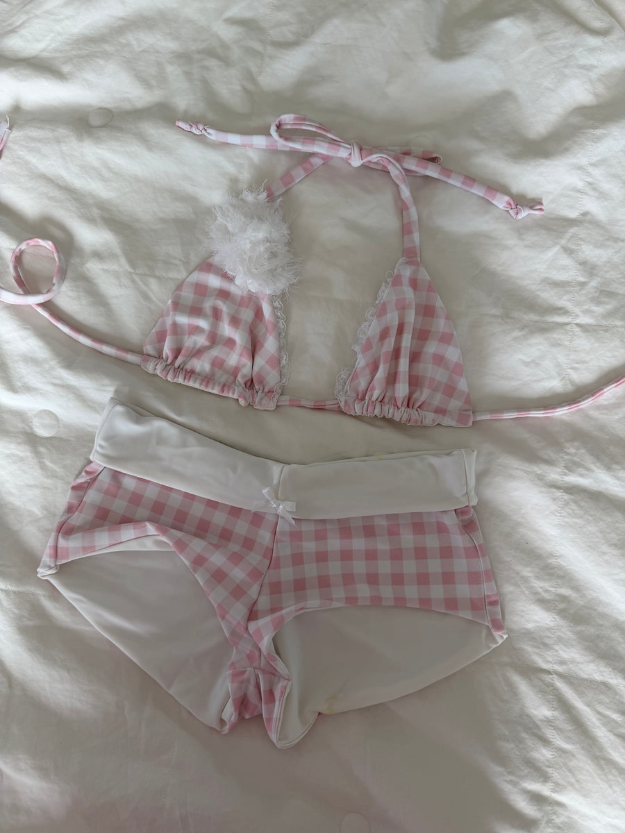 Pink Gingham Rose Triangle Top – Burdash Bikinis