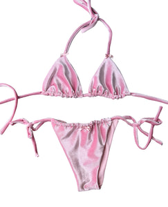Baby Pink Velvet Triangle Bikini Top