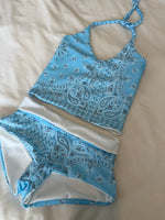 Load image into Gallery viewer, Baby Blue Paisley Swim Shorts

