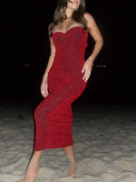 Load image into Gallery viewer, Rebecca Red Shimmer Maxi Dress
