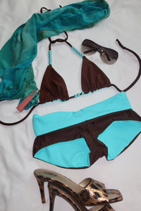 Siren Triangle Bikini Top - Brown & Blue