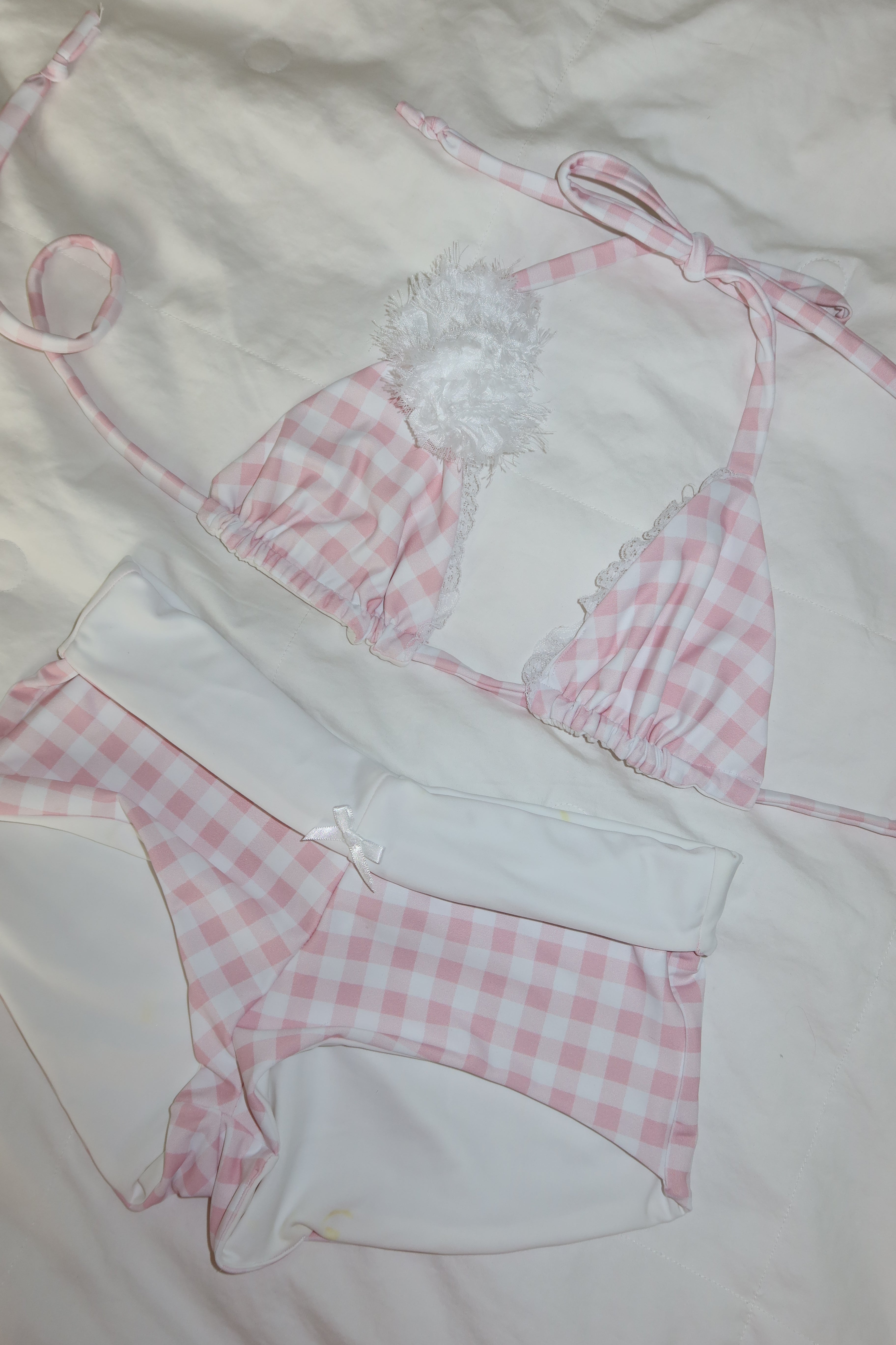 Pink Gingham Rose Triangle Top – Burdash Bikinis