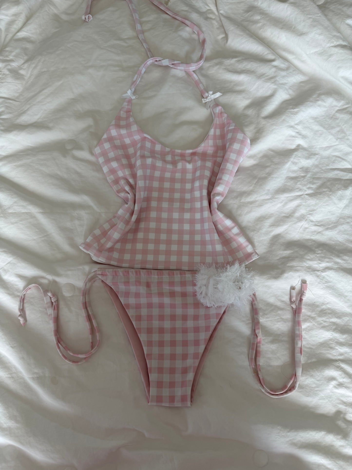 Pink Gingham Rose Scrunchie Bikini Bottom