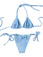 Load image into Gallery viewer, Baby Blue Velvet Triangle Bikini Top
