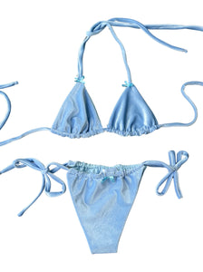 Baby Blue Velvet Triangle Bikini Top