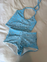 Load image into Gallery viewer, Baby Blue Paisley Swim Shorts
