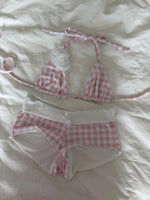 Load image into Gallery viewer, Pink Gingham Rose Triangle Top
