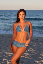 Load image into Gallery viewer, Blue Cheetah Triangle Bikini Top
