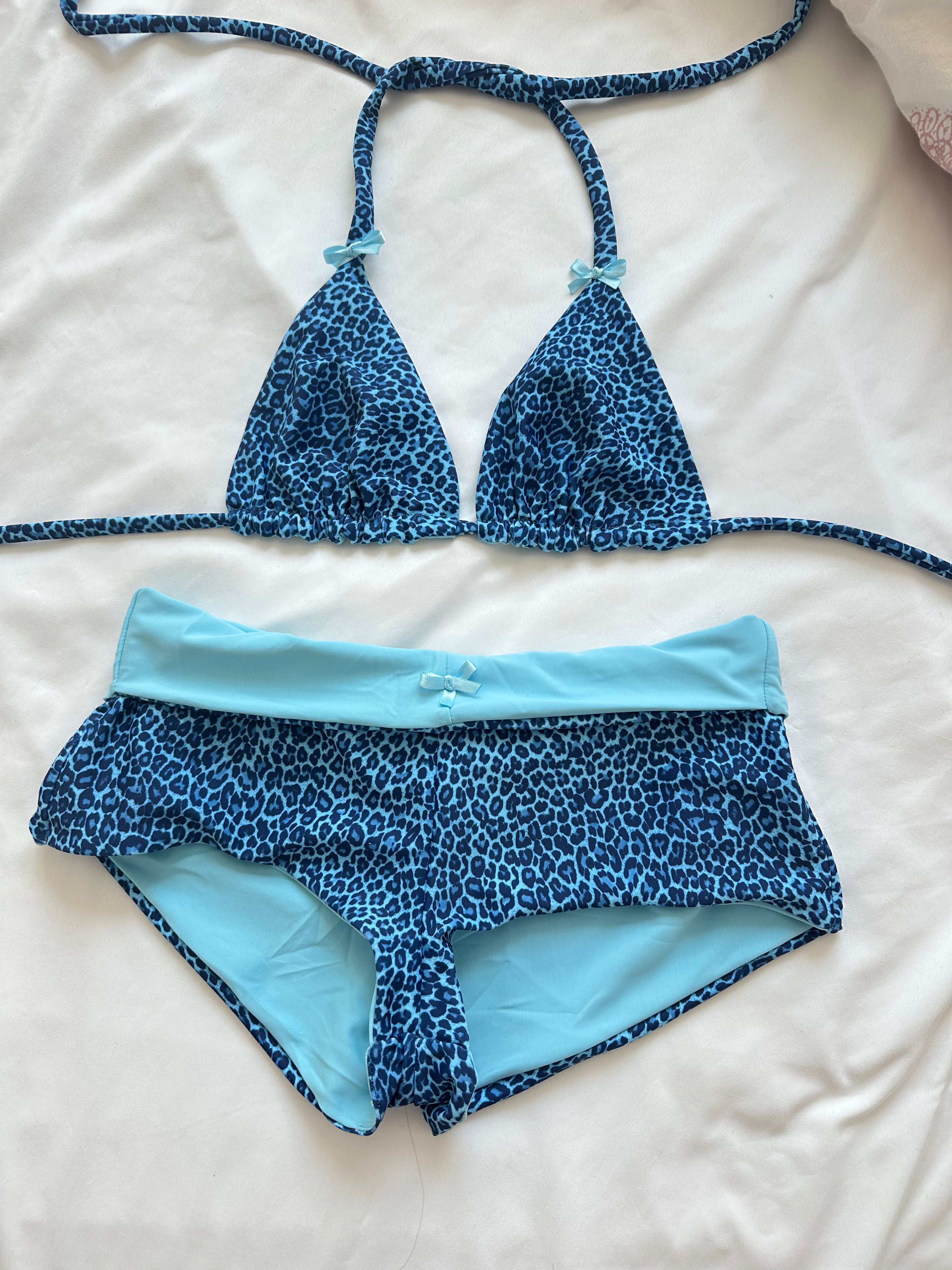 Blue Cheetah Triangle Bikini Top