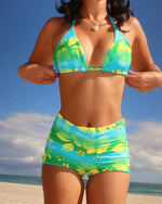 Load image into Gallery viewer, Green Hibiscus Triangle Bikini Top
