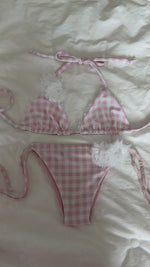 Load and play video in Gallery viewer, Pink Gingham Rose Scrunchie Bikini Bottom
