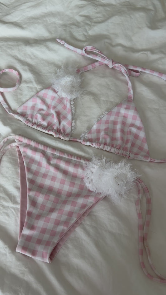 Pink Gingham Rose Scrunchie Bikini Bottom