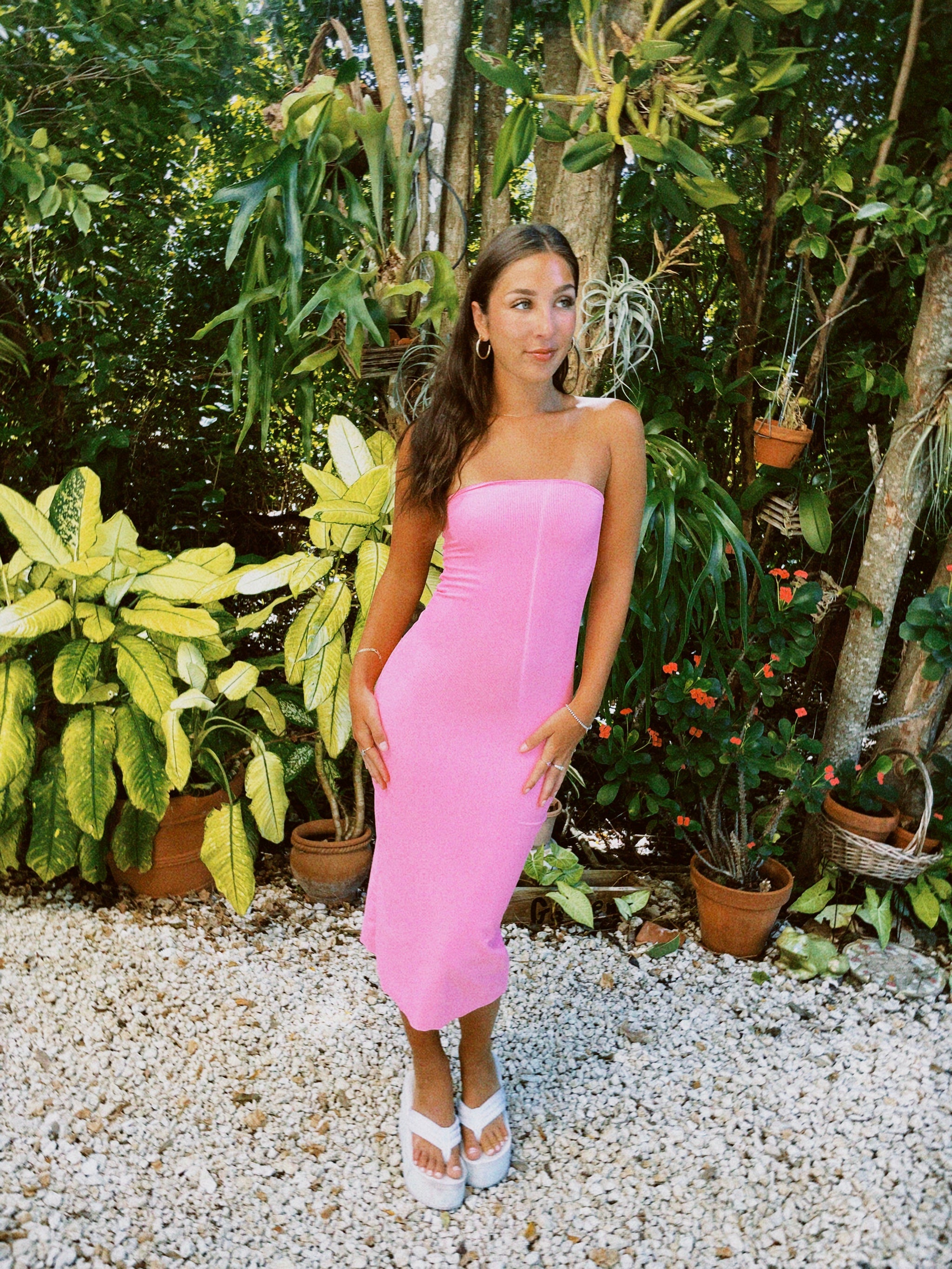 Ribbed Dress in Bubble Gum